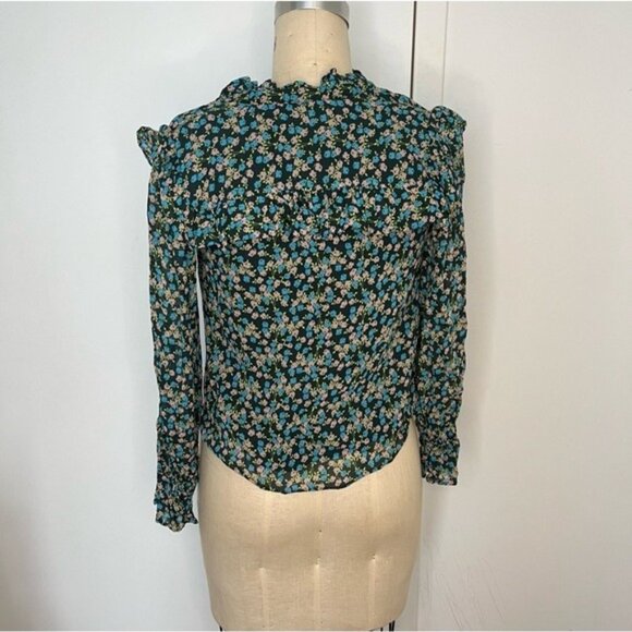 BODEN Zoe Frill Detail Blouse Midnight Garden Sprig Floral Green  Size 2P - Picture 5 of 9
